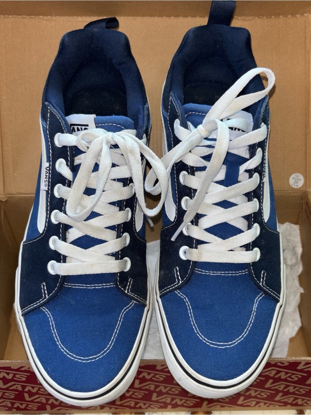 Vans Blue and White Canvas Old Skool Sneakers Spell Out Size 10